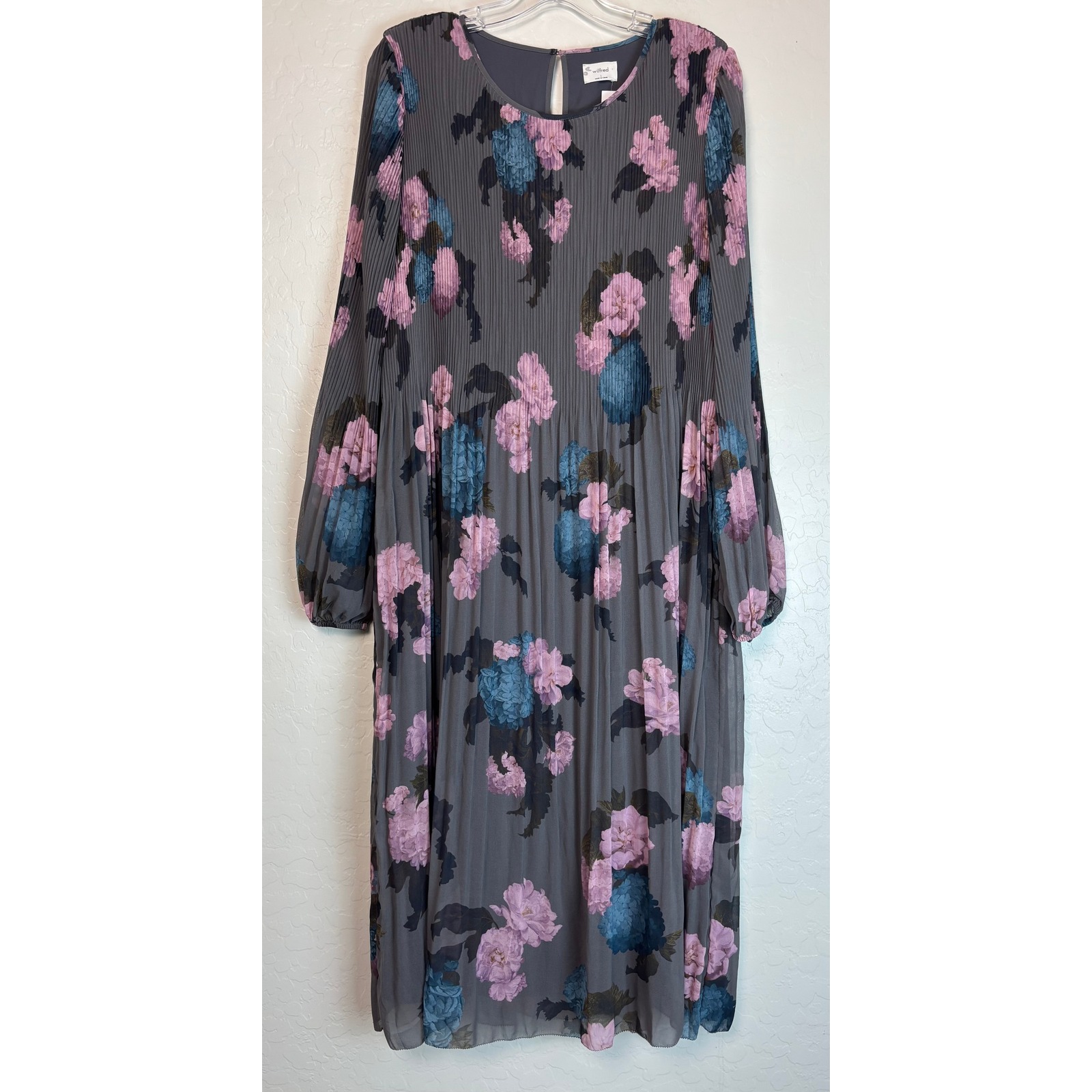 New Wilfred Aritzia Daydreamer Midi Dress Charcoal Orchid Floral $168 L 2218